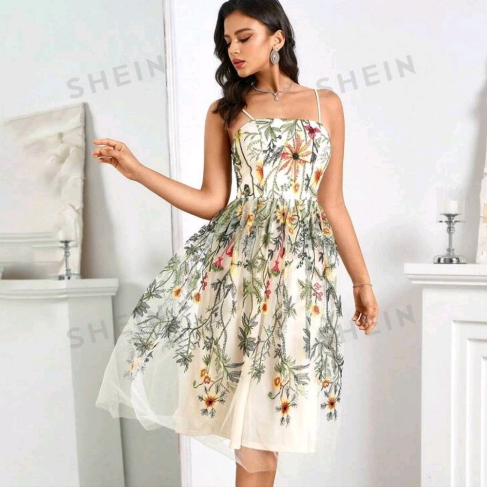 Belle Women's Embroidered Mesh dress
